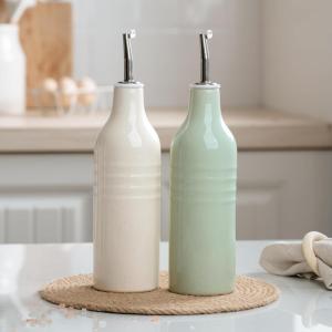 image:imagefamiware Milkyway 16oz Ceramic Olive Oil Dispenser Bottle 1 Piece Oil Dispenser for Kitchen with Stainless Steel Pourers Suitable for Storage Vinegar Soy Sauce Coffee Syrup Matte Beige WhiteVanilla White and Light Green