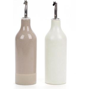 image:imagefamiware Milkyway 16oz Ceramic Olive Oil Dispenser Bottle 1 Piece Oil Dispenser for Kitchen with Stainless Steel Pourers Suitable for Storage Vinegar Soy Sauce Coffee Syrup Matte Beige WhiteMatte Beige White and Cinnamon Brown