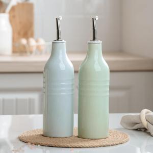 image:imagefamiware Milkyway 16oz Ceramic Olive Oil Dispenser Bottle 1 Piece Oil Dispenser for Kitchen with Stainless Steel Pourers Suitable for Storage Vinegar Soy Sauce Coffee Syrup Matte Beige WhiteLight Blue and Light Green