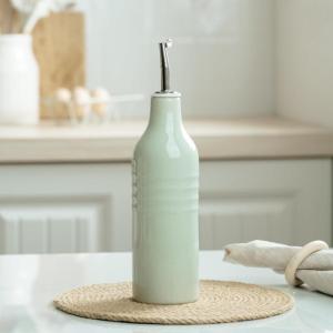 image:imagefamiware Milkyway 16oz Ceramic Olive Oil Dispenser Bottle 1 Piece Oil Dispenser for Kitchen with Stainless Steel Pourers Suitable for Storage Vinegar Soy Sauce Coffee Syrup Matte Beige WhiteLight Green