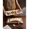 image:imagefamiware Serving Platter Rectangular 1567141126inch Serving Dishes for Entertaining Dishwasher Safe Stoneware Serving Trays for Party Food Turkey Snack Cheese Reactive Glaze Light KhakiCappuccino White