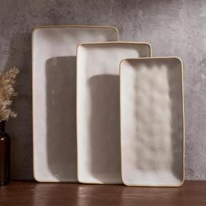 image:imagefamiware Serving Platter Rectangular 1567141126inch Serving Dishes for Entertaining Dishwasher Safe Stoneware Serving Trays for Party Food Turkey Snack Cheese Reactive Glaze Light KhakiCappuccino White