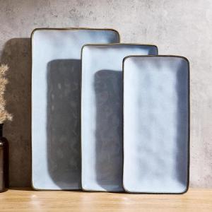image:imagefamiware Serving Platter Rectangular 1567141126inch Serving Dishes for Entertaining Dishwasher Safe Stoneware Serving Trays for Party Food Turkey Snack Cheese Reactive Glaze Light KhakiBlue