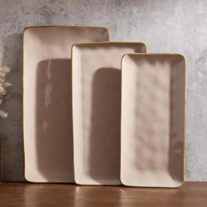image:imagefamiware Serving Platter Rectangular 1567141126inch Serving Dishes for Entertaining Dishwasher Safe Stoneware Serving Trays for Party Food Turkey Snack Cheese Reactive Glaze Light KhakiCinnamon Brown