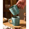 image:imagefamiware Coffee Mugs Set of 6 Meteor 13 oz Ceramic Mug Cup Set with Handle for Coffee Tea Cappuccino Latte Milk Creamy WhiteMeteorPeacock Green