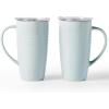 image:imagefamiware Jupiter Large Coffee Mug 20oz Coffee Mug with Lid Ceramic Mugs Set of 2 Cup Set with Handle for Latte Tea Cocoa Milk Microwave and Dishwasher Safe Light Blue and Light GreenJupiterLight Blue