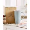 image:imagefamiware Jupiter Large Coffee Mug 20oz Coffee Mug with Lid Ceramic Mugs Set of 2 Cup Set with Handle for Latte Tea Cocoa Milk Microwave and Dishwasher Safe Light Blue and Light GreenJupiterLight Blue and Vanilla White