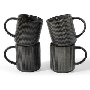 image:imagefamiware Coffee Mug Set for 6 Star 16 oz Catering Mugs Cup Set with Handle for Coffee Tea Cocoa Milk  Ceramic Stoneware Drinkware Set Matte Dark CharcoalDeep Forest