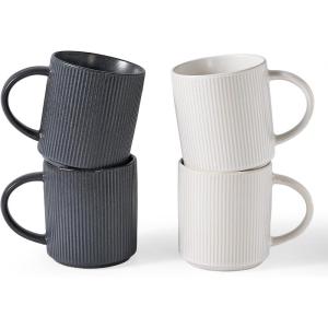 image:imagefamiware Coffee Mug Set for 6 Star 16 oz Catering Mugs Cup Set with Handle for Coffee Tea Cocoa Milk  Ceramic Stoneware Drinkware Set Matte Dark CharcoalMatte White  Matte Dark Charcoal
