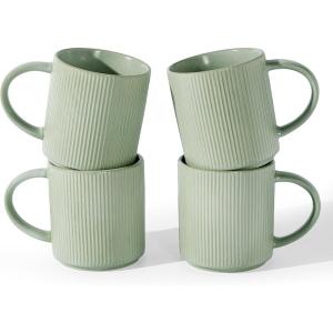 image:imagefamiware Coffee Mug Set for 6 Star 16 oz Catering Mugs Cup Set with Handle for Coffee Tea Cocoa Milk  Ceramic Stoneware Drinkware Set Matte Dark CharcoalMatte Green