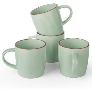 image:imagefamiware Coffee Mugs Set of 6 Meteor 13 oz Ceramic Mug Cup Set with Handle for Coffee Tea Cappuccino Latte Milk Creamy WhiteMercuryLight Green