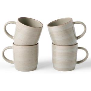 image:imagefamiware Coffee Mugs Set of 6 Meteor 13 oz Ceramic Mug Cup Set with Handle for Coffee Tea Cappuccino Latte Milk Creamy WhiteMeteorMatcha Green