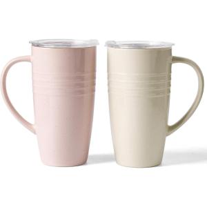 image:imagefamiware Jupiter Large Coffee Mug 20oz Coffee Mug with Lid Ceramic Mugs Set of 2 Cup Set with Handle for Latte Tea Cocoa Milk Microwave and Dishwasher Safe Light Blue and Light GreenJupiterLight Pink and Vanilla White