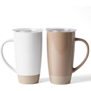 image:imagefamiware Jupiter Large Coffee Mug 20oz Coffee Mug with Lid Ceramic Mugs Set of 2 Cup Set with Handle for Latte Tea Cocoa Milk Microwave and Dishwasher Safe Light Blue and Light GreenMilkywayWhite and Cinnamon Brown