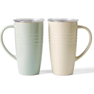 image:imagefamiware Jupiter Large Coffee Mug 20oz Coffee Mug with Lid Ceramic Mugs Set of 2 Cup Set with Handle for Latte Tea Cocoa Milk Microwave and Dishwasher Safe Light Blue and Light GreenJupiterLight Green and Vanilla White