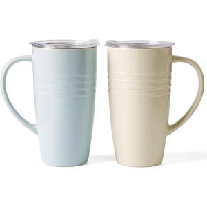 image:imagefamiware Jupiter Large Coffee Mug 20oz Coffee Mug with Lid Ceramic Mugs Set of 2 Cup Set with Handle for Latte Tea Cocoa Milk Microwave and Dishwasher Safe Light Blue and Light GreenJupiterLight Blue and Vanilla White