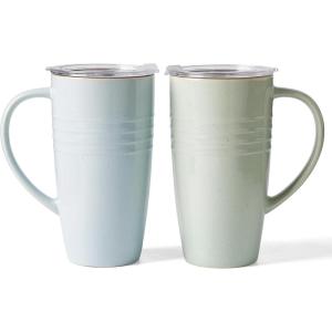image:imagefamiware Jupiter Large Coffee Mug 20oz Coffee Mug with Lid Ceramic Mugs Set of 2 Cup Set with Handle for Latte Tea Cocoa Milk Microwave and Dishwasher Safe Light Blue and Light GreenJupiterLight Blue and Light Green