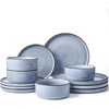 image:imageFamiware Annecy Plates and Bowls Sets 12 Pieces Dinnerware Sets Microwave and Dishwasher Safe Dishes Set for 4 Chip and Scratch Resistant GreyBlueReactive Blue