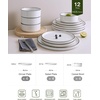 image:imageFamiware Annecy Plates and Bowls Sets 12 Pieces Dinnerware Sets Microwave and Dishwasher Safe Dishes Set for 4 Chip and Scratch Resistant GreyBlueWhite with Black Rim