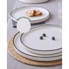 image:imageFamiware Annecy Plates and Bowls Sets 12 Pieces Dinnerware Sets Microwave and Dishwasher Safe Dishes Set for 4 Chip and Scratch Resistant GreyBlueWhite with Black Rim