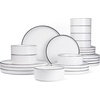 image:imageFamiware Annecy Plates and Bowls Sets 12 Pieces Dinnerware Sets Microwave and Dishwasher Safe Dishes Set for 4 Chip and Scratch Resistant GreyBlueWhite with Black Rim