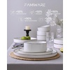 image:imageFamiware Annecy Plates and Bowls Sets 12 Pieces Dinnerware Sets Microwave and Dishwasher Safe Dishes Set for 4 Chip and Scratch Resistant GreyBlueWhite with Black Rim