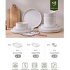image:imageFamiware Annecy Plates and Bowls Sets 12 Pieces Dinnerware Sets Microwave and Dishwasher Safe Dishes Set for 4 Chip and Scratch Resistant GreyBlueWhite