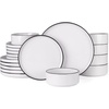 image:imageFamiware Annecy Plates and Bowls Sets 12 Pieces Dinnerware Sets Microwave and Dishwasher Safe Dishes Set for 4 Chip and Scratch Resistant GreyBlueWhite with Black Rim