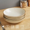 image:imagefamiware Large Pasta Bowls Set of 4 Ocean Round 85 Pasta Serving Bowl Large Dinner Bowls Kitchen Bowl Set Microwave and Dishwasher Safe Scratch Resistant Cappuccino WhiteVanilla White