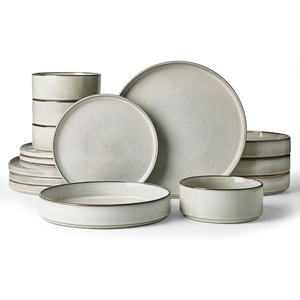 image:imageFamiware Annecy Plates and Bowls Sets 12 Pieces Dinnerware Sets Microwave and Dishwasher Safe Dishes Set for 4 Chip and Scratch Resistant GreyBlueGrayWhite
