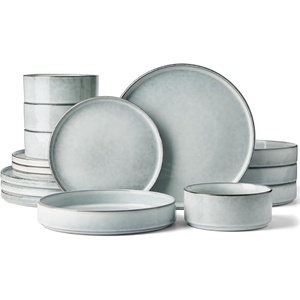 image:imageFamiware Annecy Plates and Bowls Sets 12 Pieces Dinnerware Sets Microwave and Dishwasher Safe Dishes Set for 4 Chip and Scratch Resistant GreyBlueGreyBlue