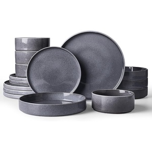image:imageFamiware Annecy Plates and Bowls Sets 12 Pieces Dinnerware Sets Microwave and Dishwasher Safe Dishes Set for 4 Chip and Scratch Resistant GreyBlueMistyBlue