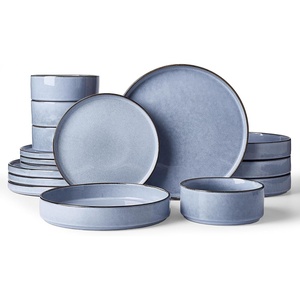 image:imageFamiware Annecy Plates and Bowls Sets 12 Pieces Dinnerware Sets Microwave and Dishwasher Safe Dishes Set for 4 Chip and Scratch Resistant GreyBlueReactive Blue