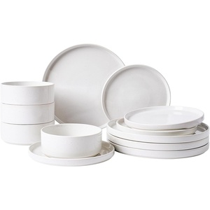 image:imageFamiware Annecy Plates and Bowls Sets 12 Pieces Dinnerware Sets Microwave and Dishwasher Safe Dishes Set for 4 Chip and Scratch Resistant GreyBlueWhite with Colorful Speckles