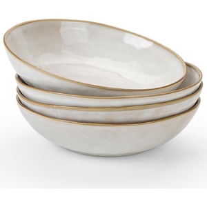 image:imagefamiware Large Pasta Bowls Set of 4 Ocean Round 85 Pasta Serving Bowl Large Dinner Bowls Kitchen Bowl Set Microwave and Dishwasher Safe Scratch Resistant Cappuccino WhiteCappuccino White