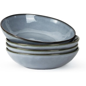 image:imagefamiware Large Pasta Bowls Set of 4 Ocean Round 85 Pasta Serving Bowl Large Dinner Bowls Kitchen Bowl Set Microwave and Dishwasher Safe Scratch Resistant Cappuccino WhiteBlue
