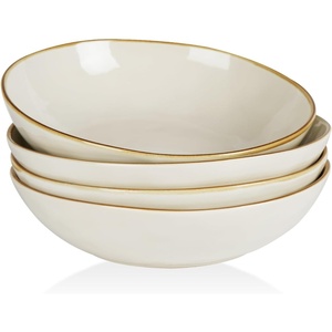 image:imagefamiware Large Pasta Bowls Set of 4 Ocean Round 85 Pasta Serving Bowl Large Dinner Bowls Kitchen Bowl Set Microwave and Dishwasher Safe Scratch Resistant Cappuccino WhiteVanilla White
