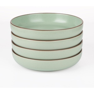 image:imagefamiware Mercury Pasta Bowls Set of 6 33 oz Large Salad Bowls Ceramic Pasta Plates Bowls Serving Bowls for Kitchen Microwave amp Dishwasher Safe CharcoalLight Green