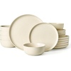 image:imageFamiware Milkyway Stoneware Dinnerware Set 12Piece Double Reactive Glaze Plates and Bowls Service for 4 Microwave and Dishwasher Safe ScratchResistant Moss Green amp CocoaAlmond Milk