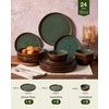image:imageFamiware Milkyway Stoneware Dinnerware Set 12Piece Double Reactive Glaze Plates and Bowls Service for 4 Microwave and Dishwasher Safe ScratchResistant Moss Green amp CocoaMoss Green  Cocoa