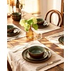 image:imageFamiware Milkyway Stoneware Dinnerware Set 12Piece Double Reactive Glaze Plates and Bowls Service for 4 Microwave and Dishwasher Safe ScratchResistant Moss Green amp CocoaMoss Green  Cocoa