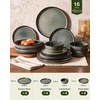 image:imageFamiware Milkyway Stoneware Dinnerware Set 12Piece Double Reactive Glaze Plates and Bowls Service for 4 Microwave and Dishwasher Safe ScratchResistant Moss Green amp CocoaGreenish Brown
