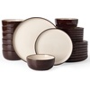 image:imageFamiware Milkyway Stoneware Dinnerware Set 12Piece Double Reactive Glaze Plates and Bowls Service for 4 Microwave and Dishwasher Safe ScratchResistant Moss Green amp CocoaLight khaki  Cocoa