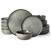 image:imageFamiware Milkyway Stoneware Dinnerware Set 12Piece Double Reactive Glaze Plates and Bowls Service for 4 Microwave and Dishwasher Safe ScratchResistant Moss Green amp CocoaGreenish Brown