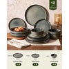 image:imageFamiware Milkyway Stoneware Dinnerware Set 12Piece Double Reactive Glaze Plates and Bowls Service for 4 Microwave and Dishwasher Safe ScratchResistant Moss Green amp CocoaGreenish Brown