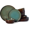 image:imageFamiware Milkyway Stoneware Dinnerware Set 12Piece Double Reactive Glaze Plates and Bowls Service for 4 Microwave and Dishwasher Safe ScratchResistant Moss Green amp CocoaMoss Green  Cocoa