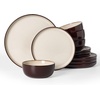 image:imageFamiware Milkyway Stoneware Dinnerware Set 12Piece Double Reactive Glaze Plates and Bowls Service for 4 Microwave and Dishwasher Safe ScratchResistant Moss Green amp CocoaLight khaki  Cocoa