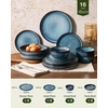 image:imageFamiware Milkyway Stoneware Dinnerware Set 12Piece Double Reactive Glaze Plates and Bowls Service for 4 Microwave and Dishwasher Safe ScratchResistant Moss Green amp CocoaDusty Blue