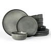 image:imageFamiware Milkyway Stoneware Dinnerware Set 12Piece Double Reactive Glaze Plates and Bowls Service for 4 Microwave and Dishwasher Safe ScratchResistant Moss Green amp CocoaGreenish Brown