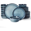 image:imageFamiware Milkyway Stoneware Dinnerware Set 12Piece Double Reactive Glaze Plates and Bowls Service for 4 Microwave and Dishwasher Safe ScratchResistant Moss Green amp CocoaDusty Blue